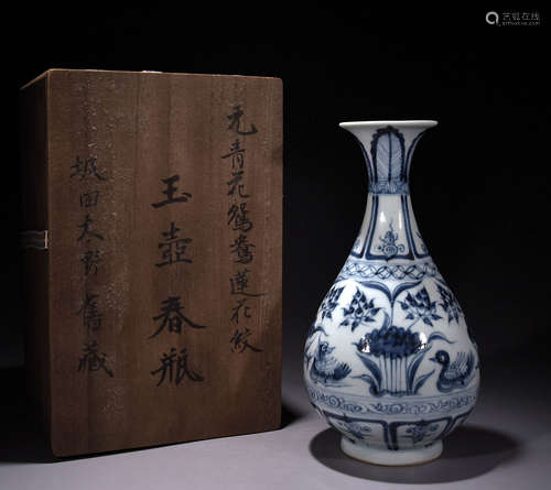 Yuan Blue and White Mandarin Duck Lotus Pattern Jade Pot Spr...