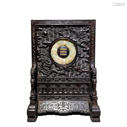 In the Qing Dynasty, red sandalwood was inlaid with Hotan Ja...