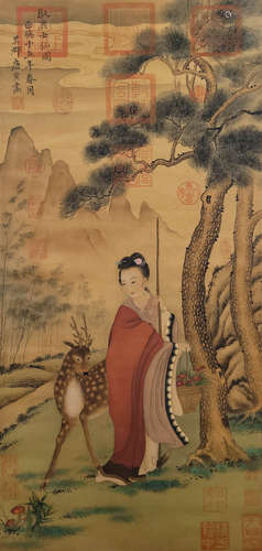 Tang Yin's Silk Manuscript (Picture of a Deer Riding Fairy)