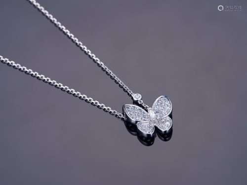 18K WHITE GOLD DIAMOND VAN CLEEF ARPELS BUTTERFLY NECKLACE