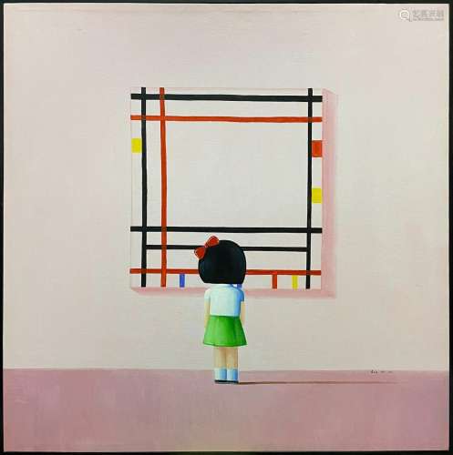LIU YE B.1964 CHINESE OIL PAINTING ON CANVAS GIRL IN FRONT O...