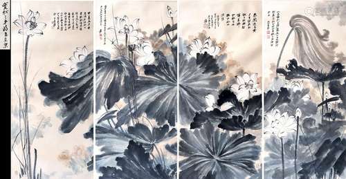 PREVIOUS GAOHUA COLLECTION FOUR PANELS OF CHINESE SCROLL PAI...