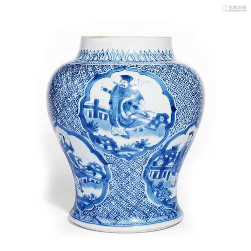 CHINESE PORCELAIN BLUE AND WHITE FIGURES AND STORY JAR