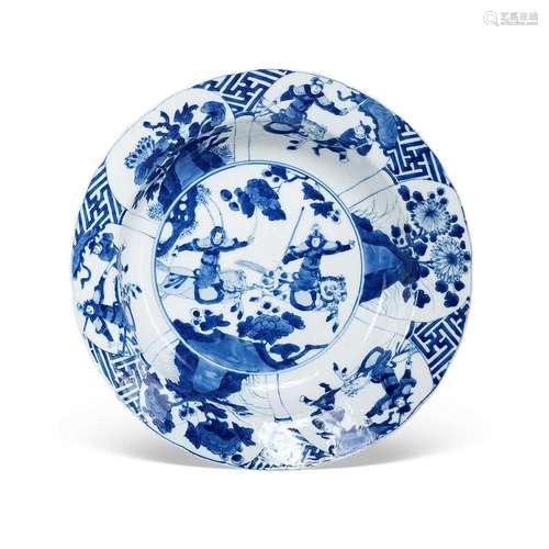 CHINESE PORCELAIN BLUE AND WHITE FIGURES AND STORY PLATE