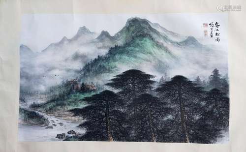 CHINESE SCROLL PAINTING OF MOUNTAIN VIEWS SIGNED BY LI XIONG...