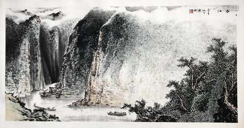 CHINESE SCROLL PAINTING OF MOUNTAIN VIEWS SIGNED BY CHEN JIN...