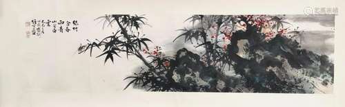 CHINESE SCROLL PAINTING OF BAMBOO AND ROCK SIGNED BY LI XION...