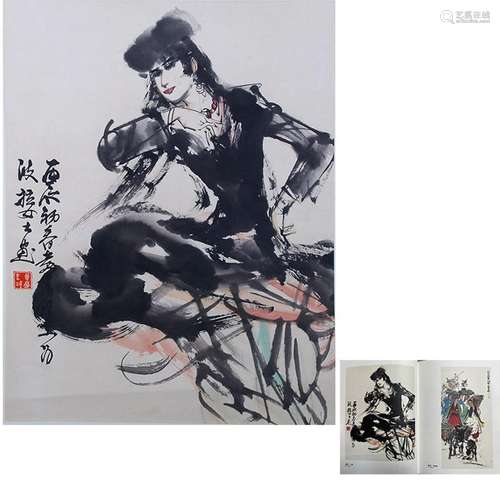 CHINESE SCROLL PAINTING OF DANCING GIRL SIGNED BY HUANGZHOU ...