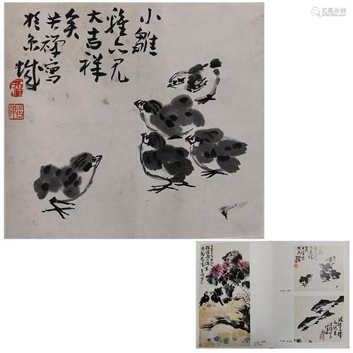 CHINESE SCROLL PAINTING OF CHICK SIGNED BY LI KUCHAN WITH PU...