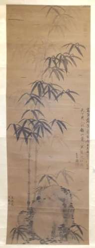 CHINESE SCROLL PAINTING OF BAMBOO AND ROCK SIGNED BY GAO KEG...