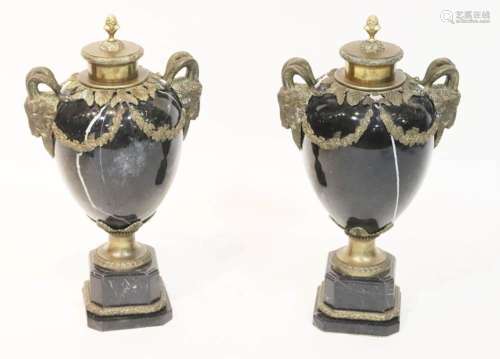 Classical French-Style Black Marble Urns