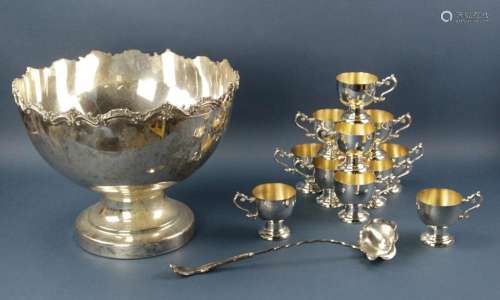 English Sheffield Punch Bowl, Cups, and Ladle
