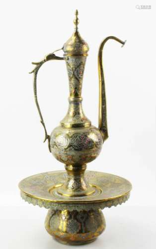 Antique Turkish/Egyptian Brass Coffee Pot with Tray