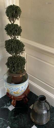 Porcelain Jardiniere, Topiary, Copper Jug