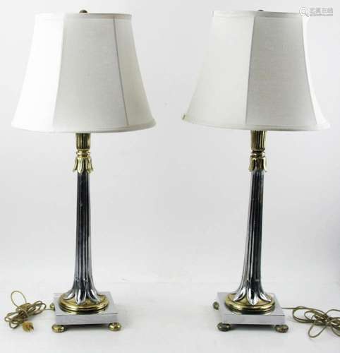 Pair of Classical-Style Chrome and Brass Lamps