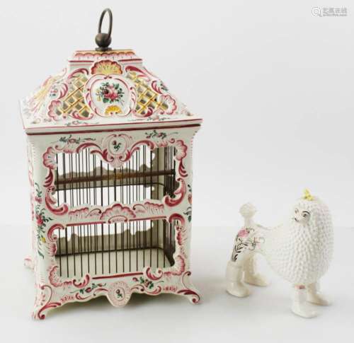 French Hand-Painted Pottery, Bird House, Poodle