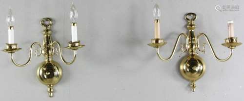 Pair of Brass Two Light Wall Sconces
