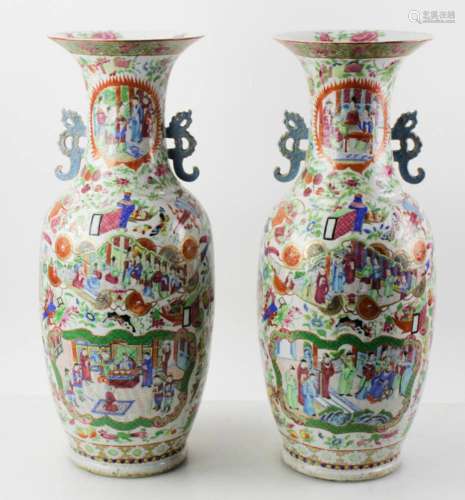 Pair of 19thC Chinese Rose Mandarin Vases