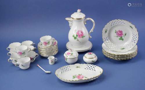 German Meissen Tea Set, Red Rose Pattern