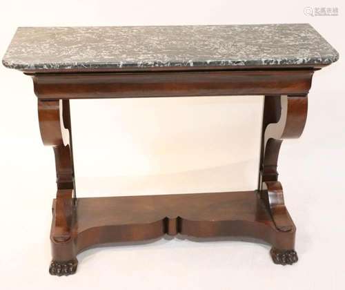 19thC Boston Classical Empire Marble-Top Pier Table