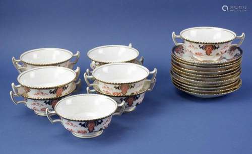 English Royal Crown Derby Bouillon Cups, Saucers