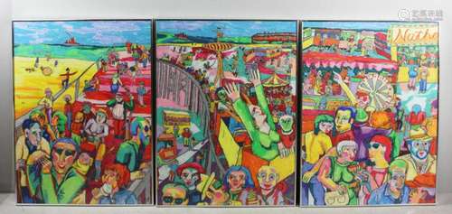 20thC Triptych of Coney Island