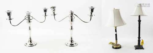 Pair of English Sheffield Candelabra, Two Lamps