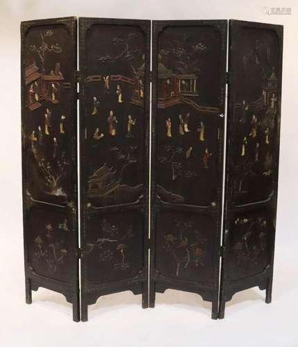 Antique Chinese 4-Panel Screen