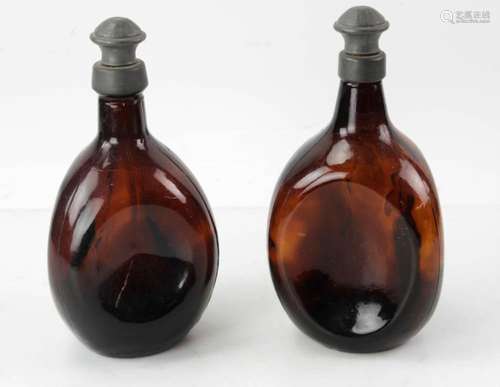 Pair of 19thC Pinch Bottles with Pewter Stoppers