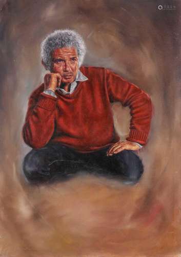† Darren Baker (b.1976), portrait of a gentleman with curly ...