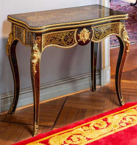 A boulle and gilt-bronze mounted fold-over table, French 19t...