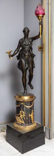 A fine and large pair of bronze, gilt-bronze and marble floo...