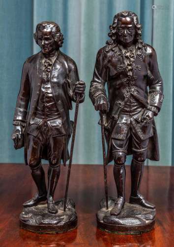 A pair of good quality bronzes of French philosophers- Volta...