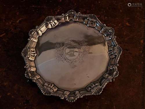A George II sterling-silver card tray, makers mark of Ebenez...