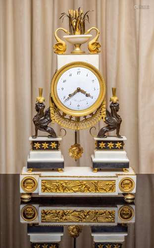 A very fine Louis XVI period Carrara marble, gilt-bronze and...