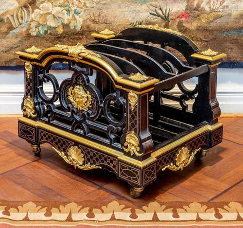 A Napoleon III gilt bronze-mounted ebony and brass inlaid re...