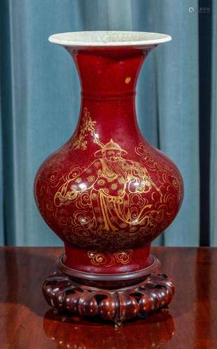 A Chinese gilt-overglaze decorated and red-flambe glazed sto...