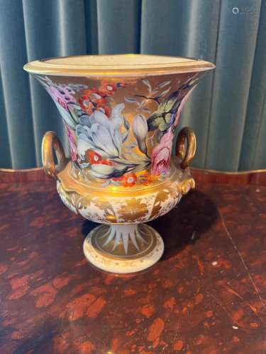 A Derby floral painted and gilt campagna shaped vase, Englis...