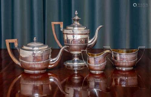 A George III five-piece semi-reeded sterling silver tea and ...