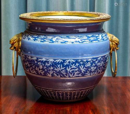 A large and finely painted Chinese blue and white and pale b...