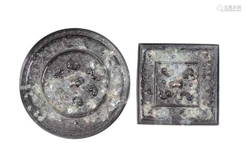 A Chinese Tang style bronze Lion & Grapevine circular mi...