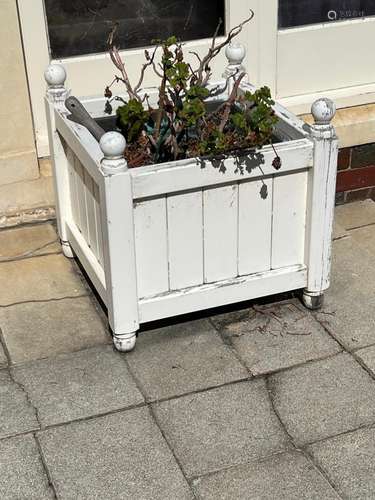 A pair of white-painted wood square planters 57cm wide, 55cm...