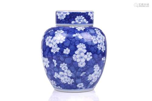 A Chinese porcelain Kangxi style blue & white ginger jar...