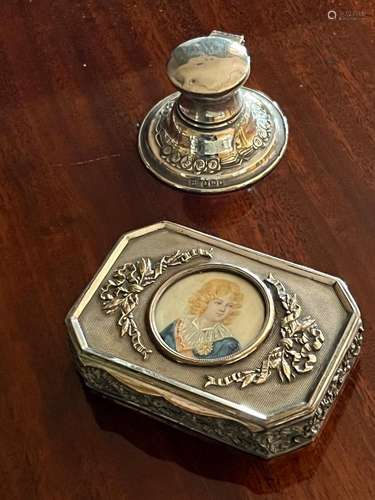 A silver-plated and portrait miniature snuff box, Continenta...