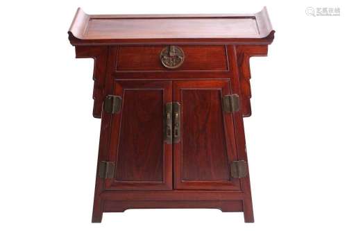 A Chinese Hongmu altar style cabinet, 20th century, the rect...