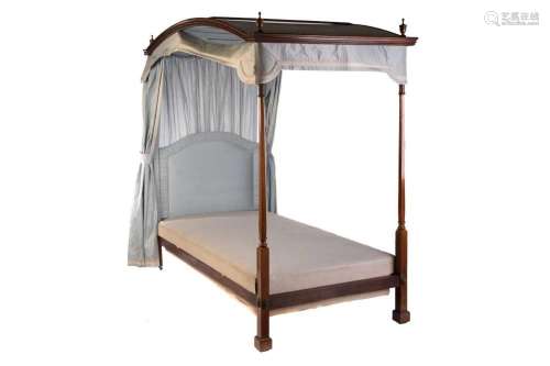A Sheraton-style satinwood single four-poster bed, early 20t...