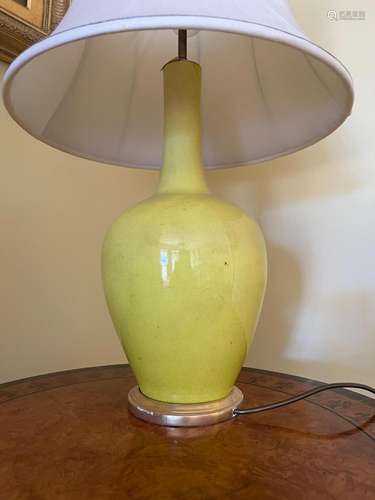 A large Chinese yellow-glazed vase lamp 72cm high