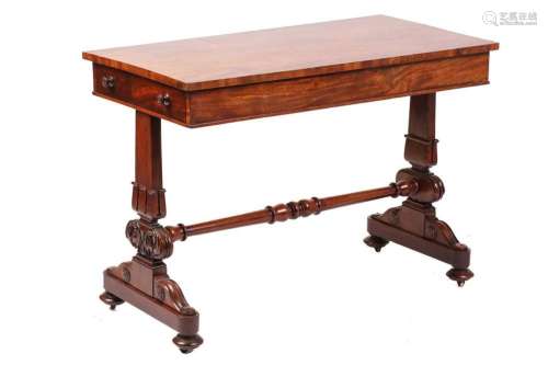 An early Victorian mahogany rectangular side table with unus...