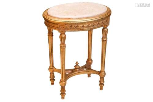 A Louis XVI style marble-topped oval giltwood table, 20th ce...