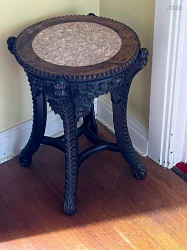 A small Chinese hardwood and marble-inset jardiniere table,Q...